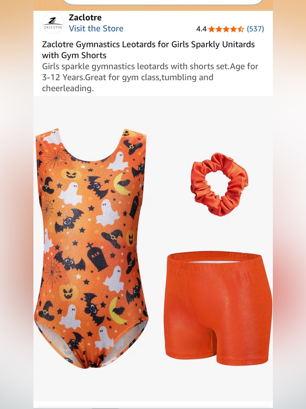 Girls Halloween leotard and short set